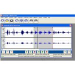 A screenshot of a computer screen that has two graphs of sound waves. There are menu buttons at the top and the usual play, record, fast forward buttons at the bottom.