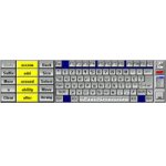 A grey on-screen keyboard interface with certain keys highlighted in yellow.