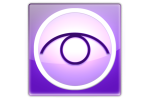A purple eye graphic with a white circle around it.