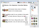 Screenshot of the program showing the notes from a committee meeting with symbols on the right and text notes on the left. A menu bar is on the far right.