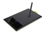 A black rectangular tablet like device, with a black stylus pen.
