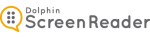 ScreenReader logo showing a conversation bubble on the left filled with six dots and the world Screen Reader next to it.