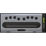 Sleek, minimalist Braille Cell Device with a row of 8 buttons followed by braille. 