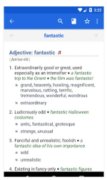 Audio Dictionary screen with the word fantastic and its definition and usage.