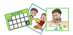 Illustration of three pictograms.
