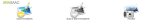ARASAAC icons for color pictograms, black & white pictograms, and pictures are shown. The 2 pictogram icons are symbolized by a small bottle of paint, yellow in the case of color pictograms, and a paint brush. Behind the bottle is a painting of a mountain range silhouette fronted by the ocean with waves, very blue in color. The same view is shown for the black and white pictogram, but without the colors. The pictures icon is a modern digital camera with a photo of the mountain range silhouette.