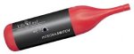 Wine bottle-shaped mouthpiece that is red and black in color.