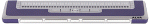 A thin, rectangular braille writer with a row of control buttons below a row of braille cells. 