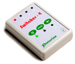 Rectangular device with buttons and indicator lights for four connected devices.
