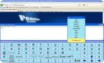 A turquoise-colored on-screen keyboard with a small drop-down list of words in the upper-right corner.