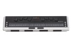 Large rectangular Braille keyboard with four buttons in an arched position on each half of the object.