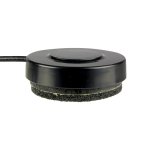 Circular black switch, with a small raised target area at the top.