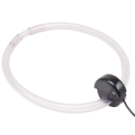 Circular loop of hollow transparent tubing with switch connected.