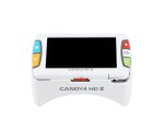 Small handheld device with an LCD screen and four brightly-colored menu buttons on either side.