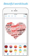 shape Go mobile interface with a heart shape on the screen filled with words that are mostly of a reddish hue; color options are shown on the bottom of the screen.