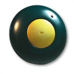 A domed magnet with a single, yellow, play button at its center.