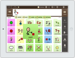 Icon menu showing a 4x6 grid of communications symbols of simply drawn stick figures and a text line at the top for stringing together the sentence.