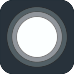 The Assistive Touch app icon in black background, it has three concentric circles in white, light and dark grey color. 