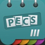 An green notebook with red, yellow, green, and purple tabs and titled "PECS III" on the front.
