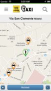 Taxi Sordi for iOS screenshot of a map with the locations of the user and the taxis that are nearby. 