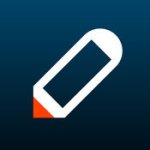 A dark blue background with a white and orange pencil graphic.