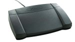 A black rectangular device with two raised sections on each end and a cord attached to the front.
