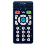 PLEXTALK Pocket in navy with speaker, sound control buttons and 10 key.