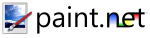 Product's logo featuring the site name "paint.net" written in a black lower case font with colors painted on the word "net". An icon preceding this is of a paintbrush laying across a horizon scene.