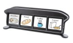 Scanner with black base and four images displayed on the front of the device.