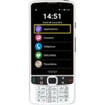 Candybar style phone with a large screen display above a keypad control panel.