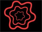 Red flower-like pattern on black background.