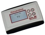 Rectangular device with small screen in center and controls in a grid to the right.