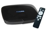 Small, black rectangular device and remote control.