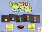 A screenshot of the SwitchIt! Maker 2 home screen, with various cartoon-style icons and options.