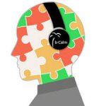 Image of a person's head consisting of puzzle pieces and wearing headphones.