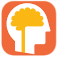 Orange, rounded square with an image of a head in the middle and a yellow brain inside.
