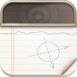 Square image with speaker on top and notepad paper on bottom.