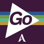Purple colored square with a large white arrow in center and the word Go inside with a small capital A on the bottom.