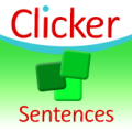 Square image with Clicker written on top against a white background and curved blue strip underneath and below that are three small squares of different shades of green against a green background.