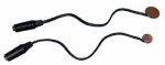Two connectors attached to cords with small, round pads at the ends.