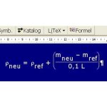 Detail view of mathematical formula in LiTex window with extra large white characters on a blue background. 