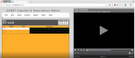 Screenshot of double-pane software window, with a video playing on the right-hand-side and a caption editing window on the left.