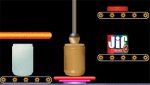 Black rectangular factory image of peanut butter jar moving along the assembly line.