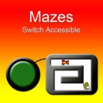 Orange and yellow square with name of program at top and a round green switch on the lower left connected to a small square maze on the right.