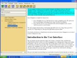 Screenshot of program featuring a text article with a portion highlighted in turquoise.There is a left-hand pane displaying a table of contents. There is also a menu bar at the top.