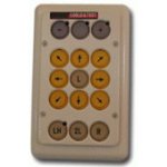 Rectangular pad with nine directional keys in the center and a set of three keys across the top and bottom of the device.