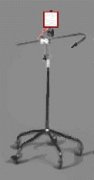 A long wheeled "IV stand", with a small display screen at the top.
