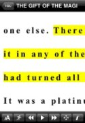 Screenshot of an e-book with a selection of text highlighted in yellow, and a menu bar at the bottom of the screen.