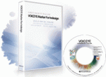 A white and light blue software box, with a white and multi-colored CD disc next to it.