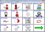Screenshot of main screen showing 4x4 grid of communications options, such as "I'm Hungry" and "Thank you."